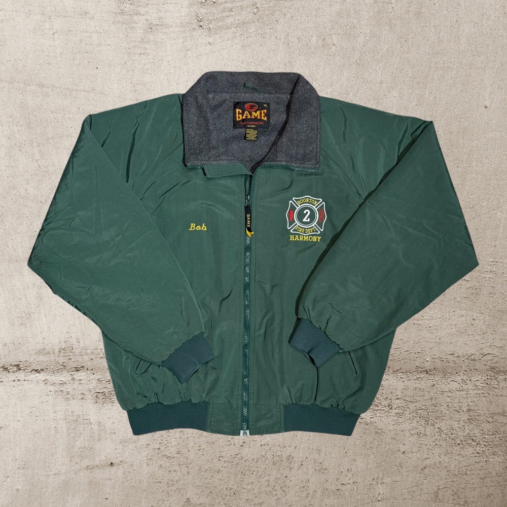 Vintage New Jersey‎ Fire Department Bomber Jacket Men's XL Green Full Zip Lined
